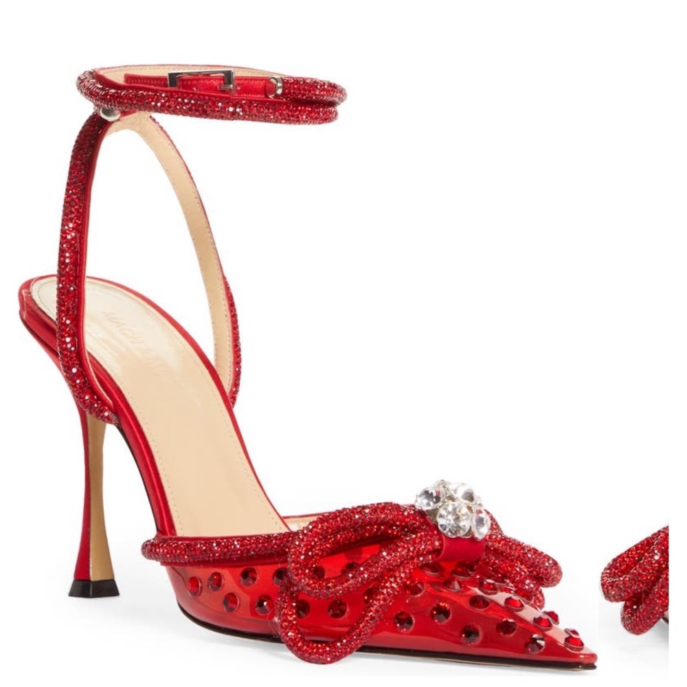 Authentic Mach & Mach Double Crystal Bow Pointed Toe Pump